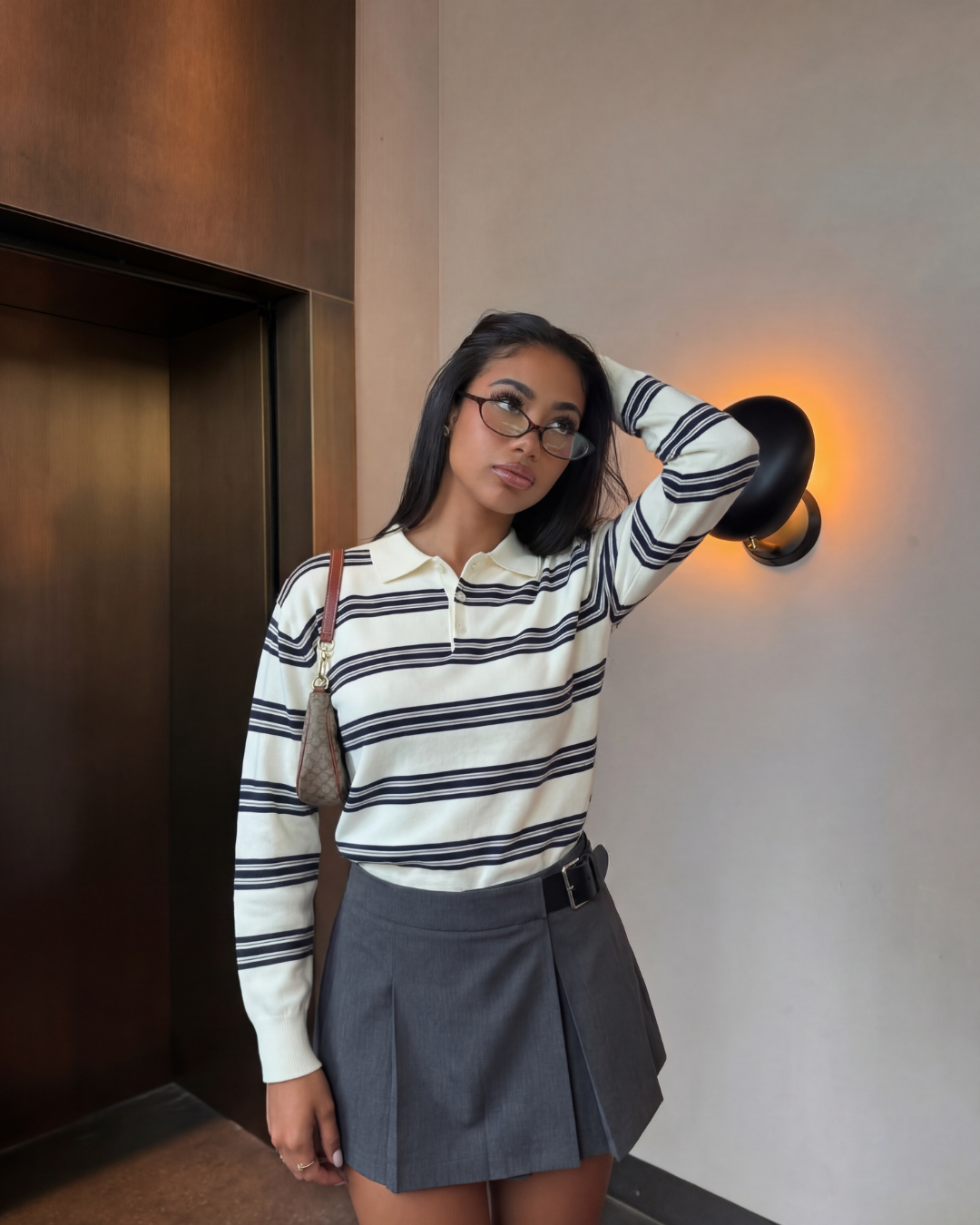 RETRO GESTREEPTE POLO SWEATER