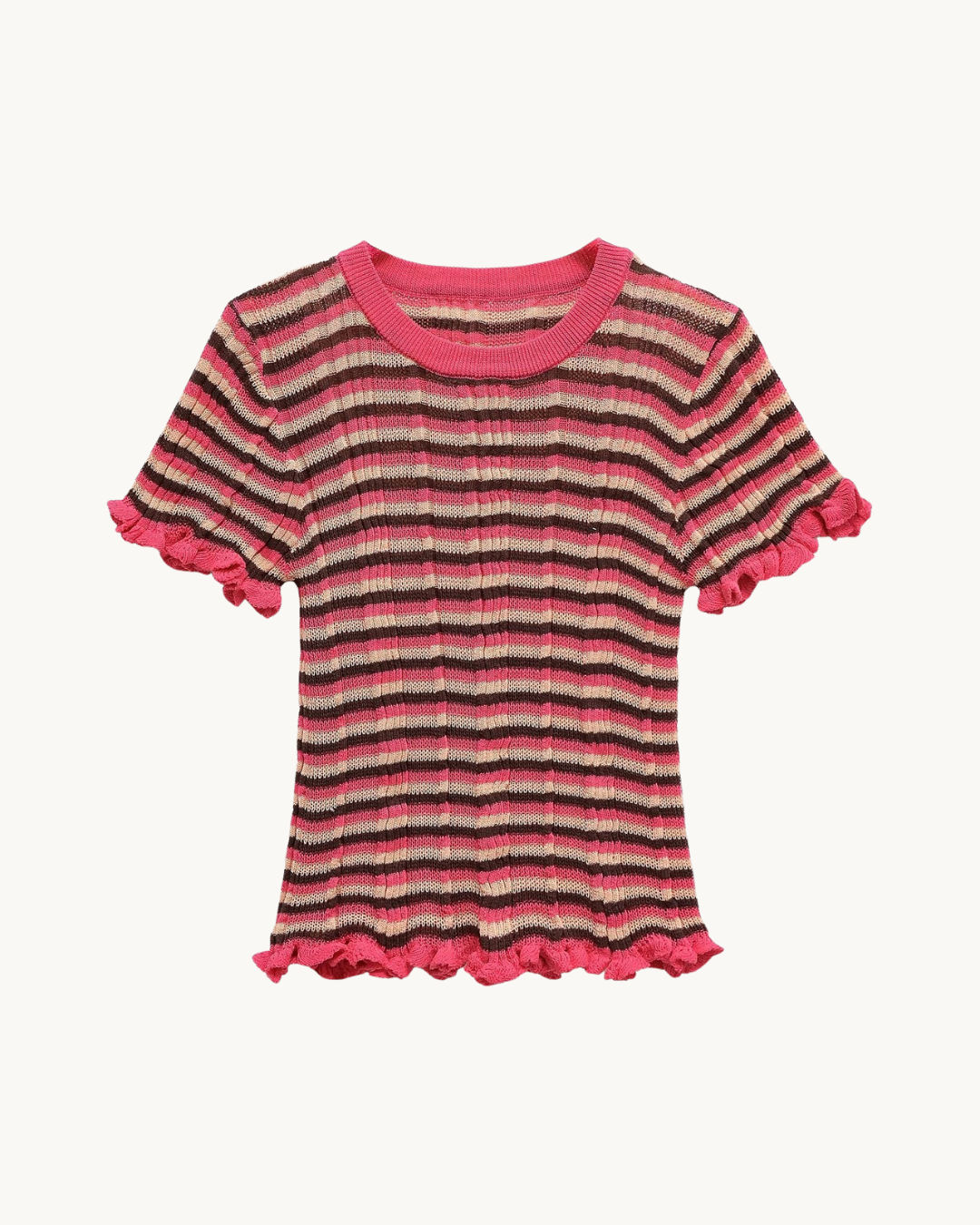 VINTAGE GEBREIDE T-SHIRT MET RUFFLES