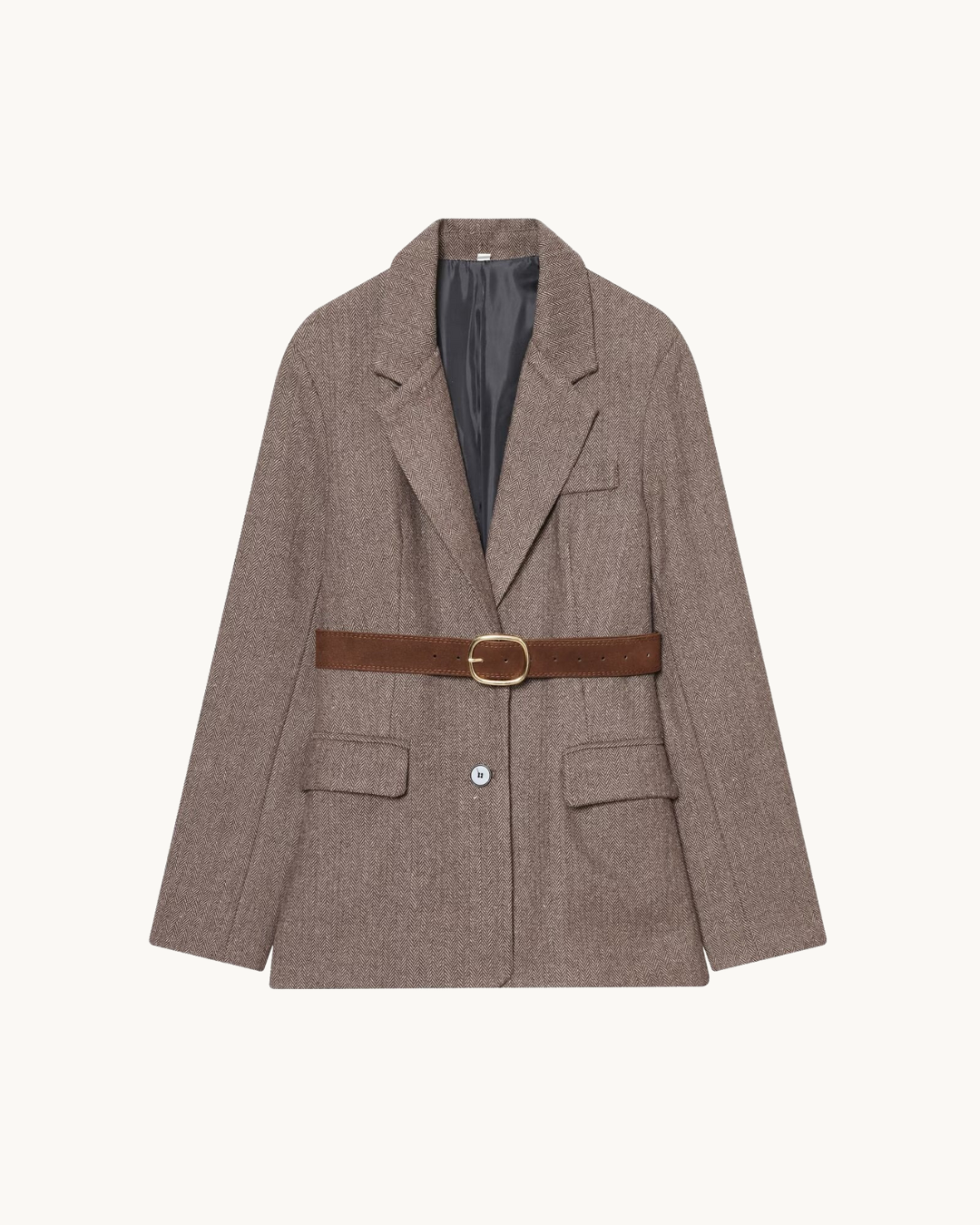 ELEGANTE TWEED BLAZER MET RIEM - BRUIN