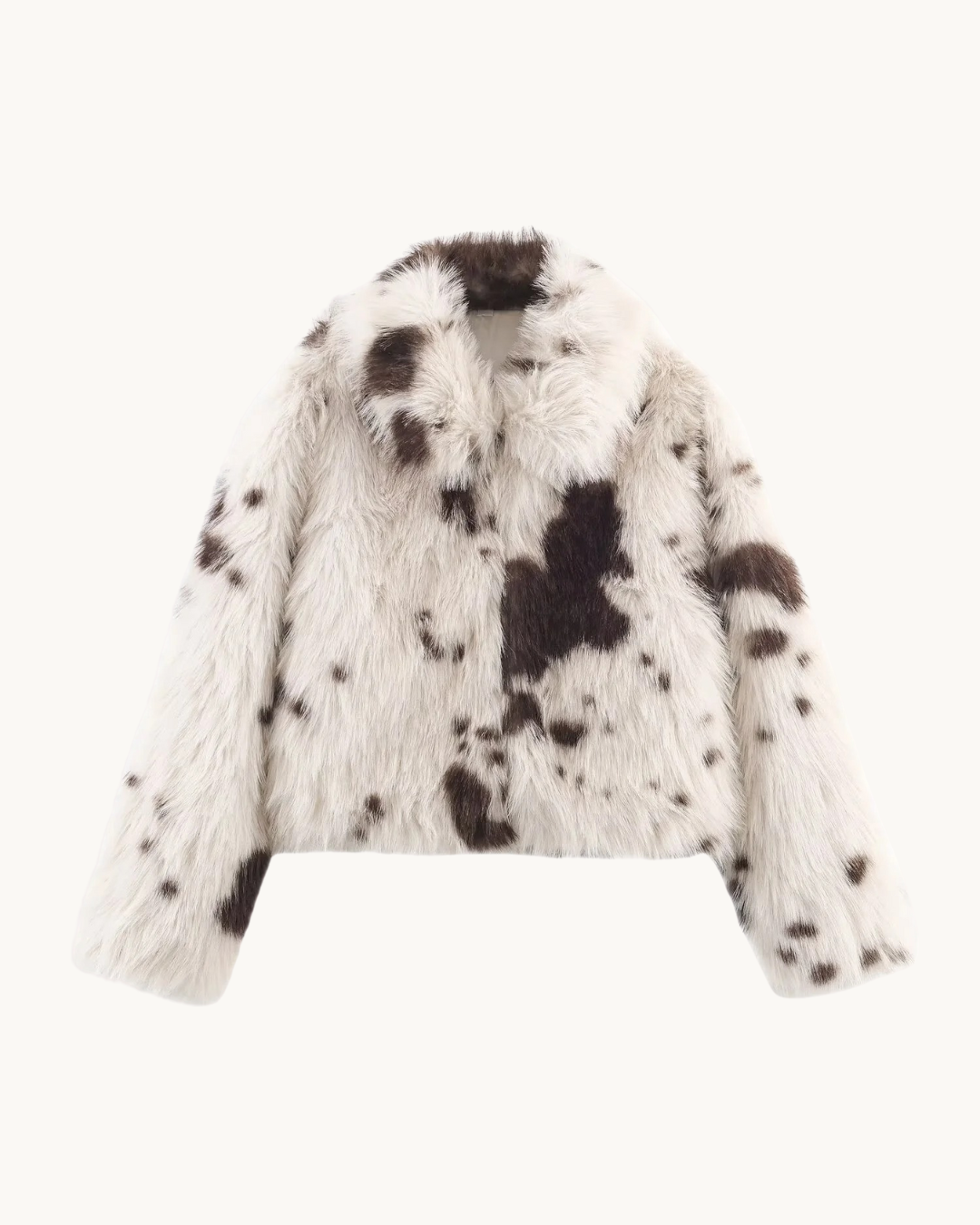 FLUFFY KOEIENPRINT JAS - WIT/BRUIN