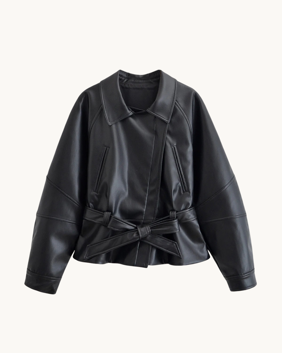 KORTE LEREN TRENCHCOAT - ZWART