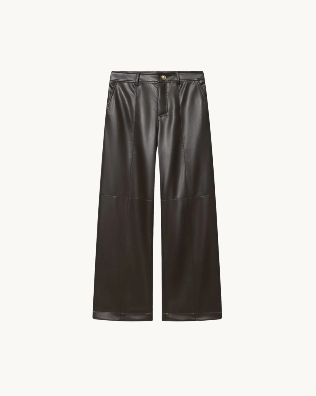 LUXE LEREN WIDE LEG BROEK - BRUIN