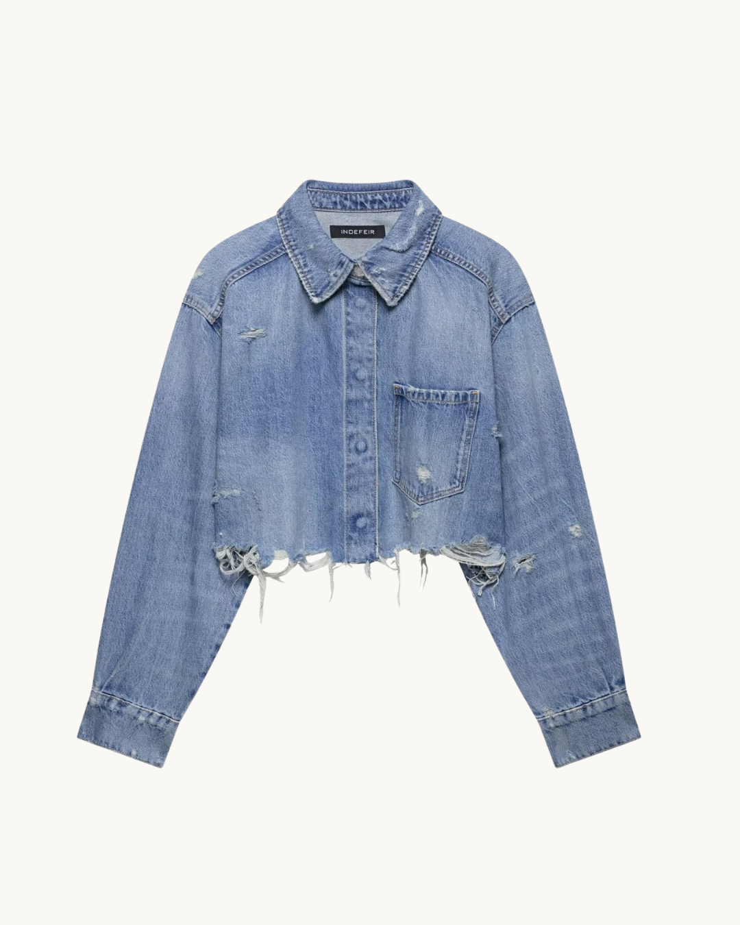 COMFY DENIM JAS MET DESTROY DETAIL - LICHTBLAUW