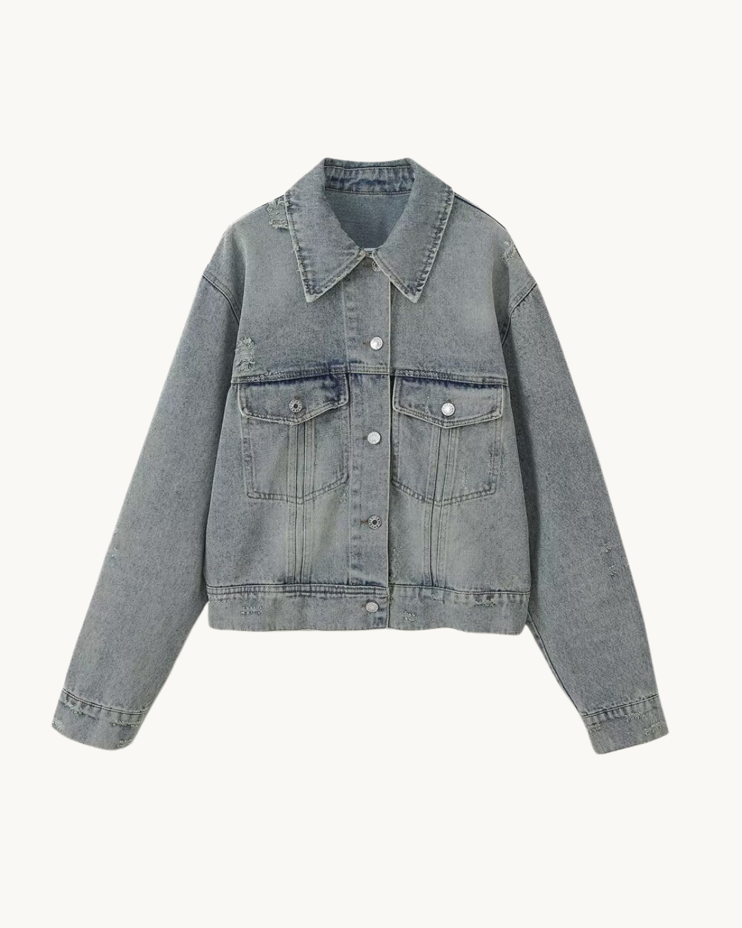 CASUAL DENIM JAS MET DESTROY DETAIL - GRIJS
