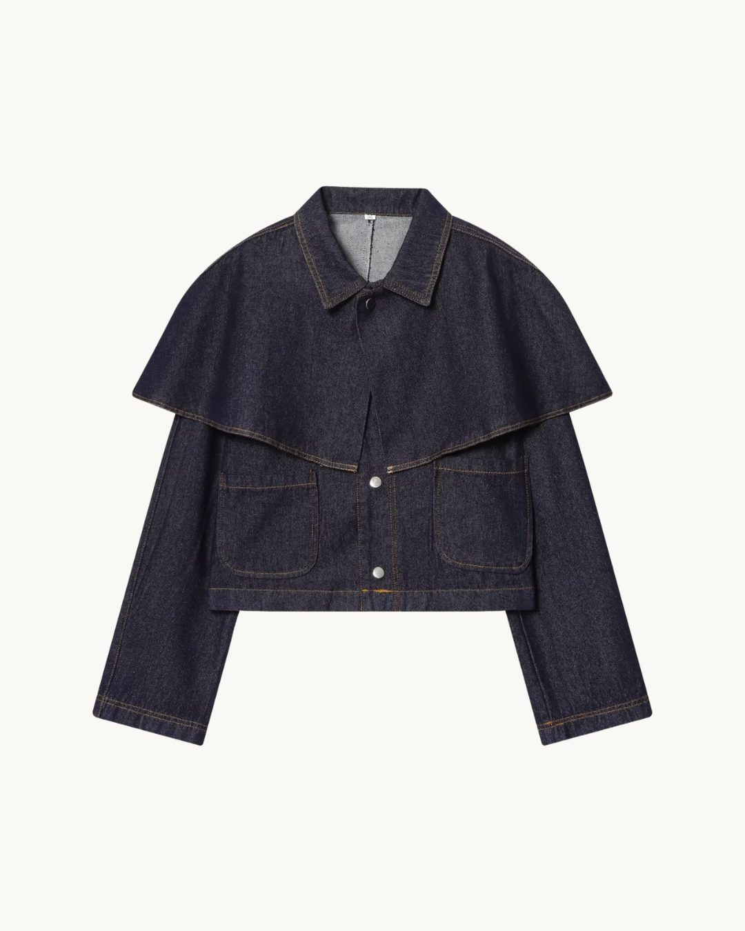 VINTAGE DENIM JAS MET CAPEDETAIL - DONKERBLAUW