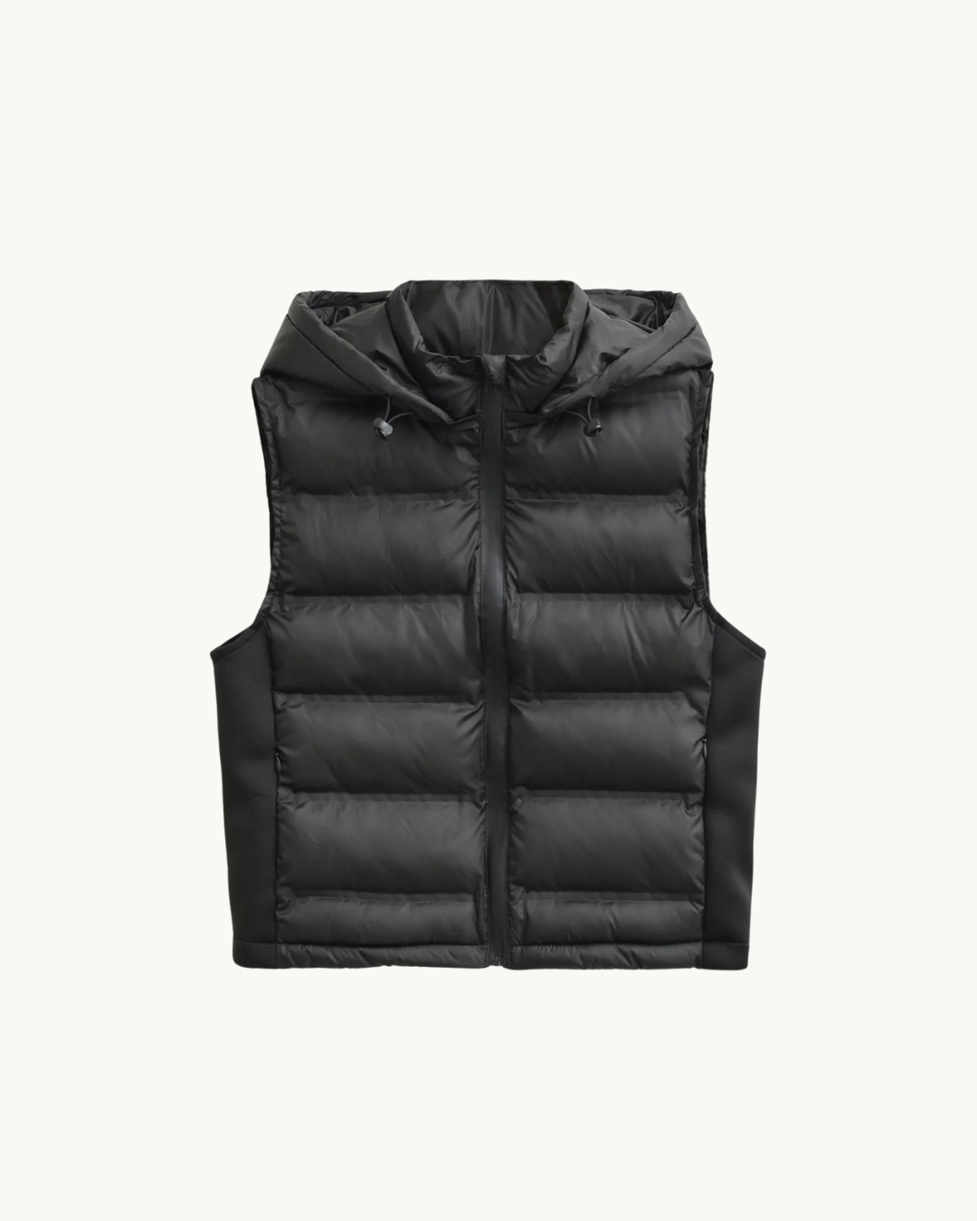 WARME GEWATTEERDE BODYWARMER MET CAPUCHON - ZWART