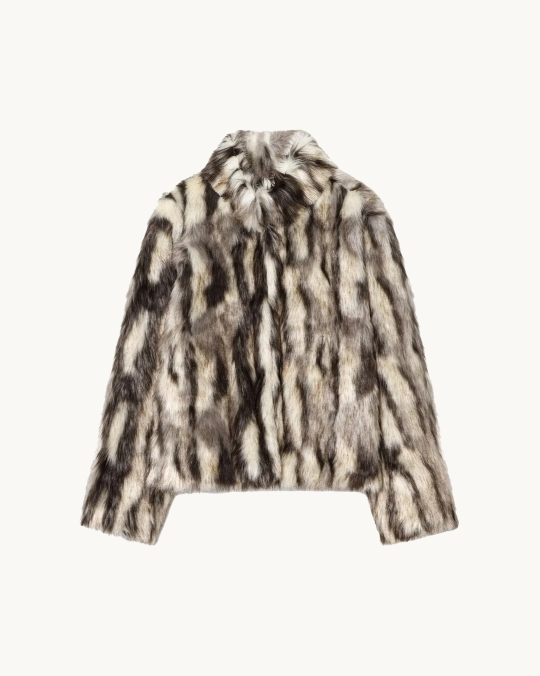 KORTE FAUX FUR JAS - BRUIN GEVLEKT
