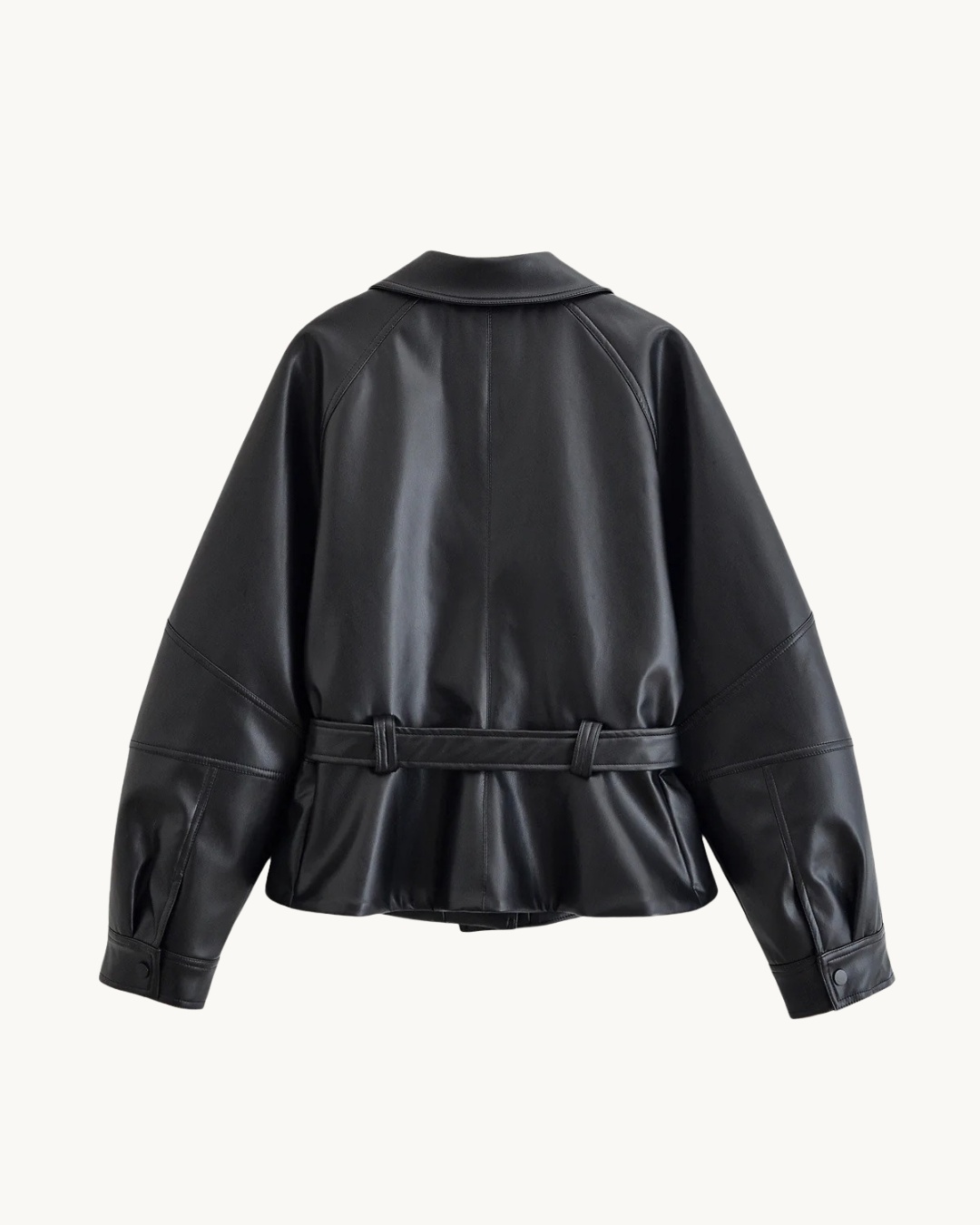 KORTE LEREN TRENCHCOAT - ZWART