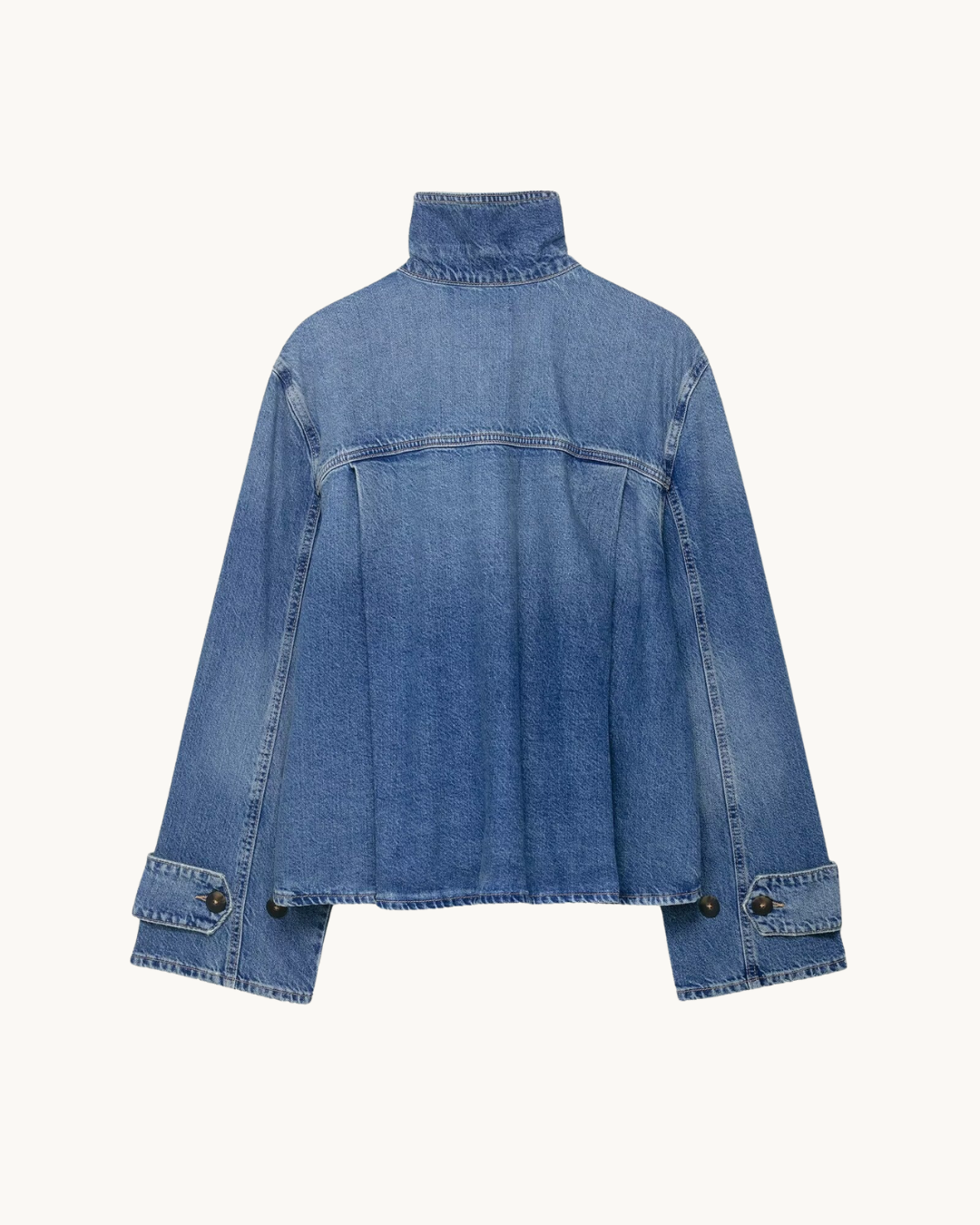 CASUAL DENIM JAS MET HOGE KRAAG - BLAUW
