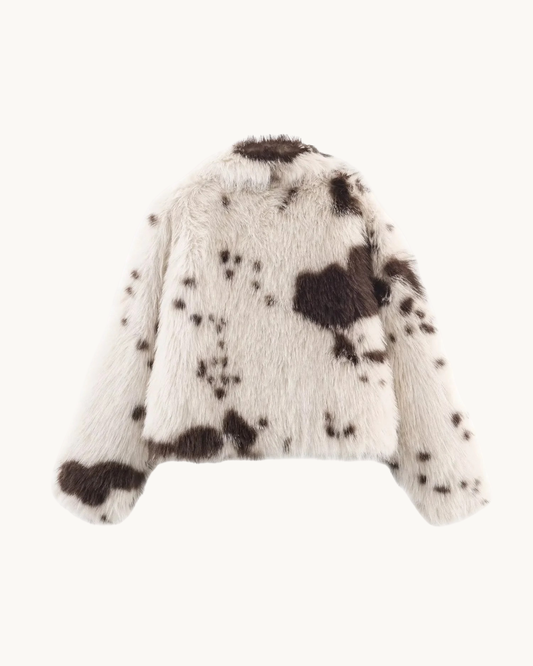 FLUFFY KOEIENPRINT JAS - WIT/BRUIN