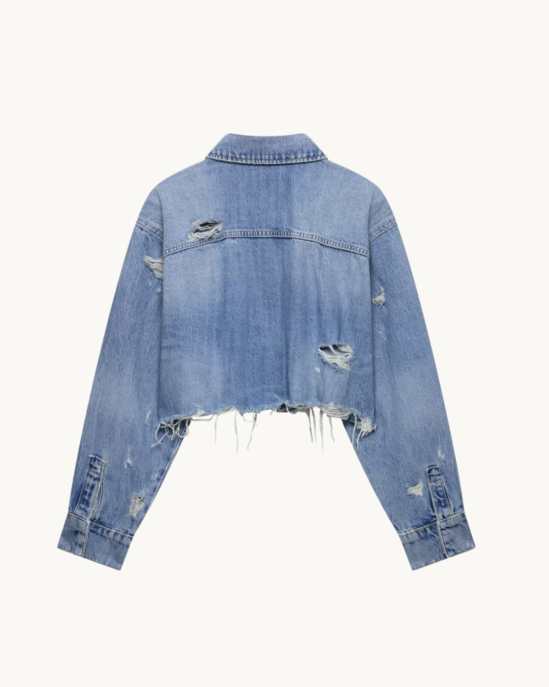 COMFY DENIM JAS MET DESTROY DETAIL - LICHTBLAUW