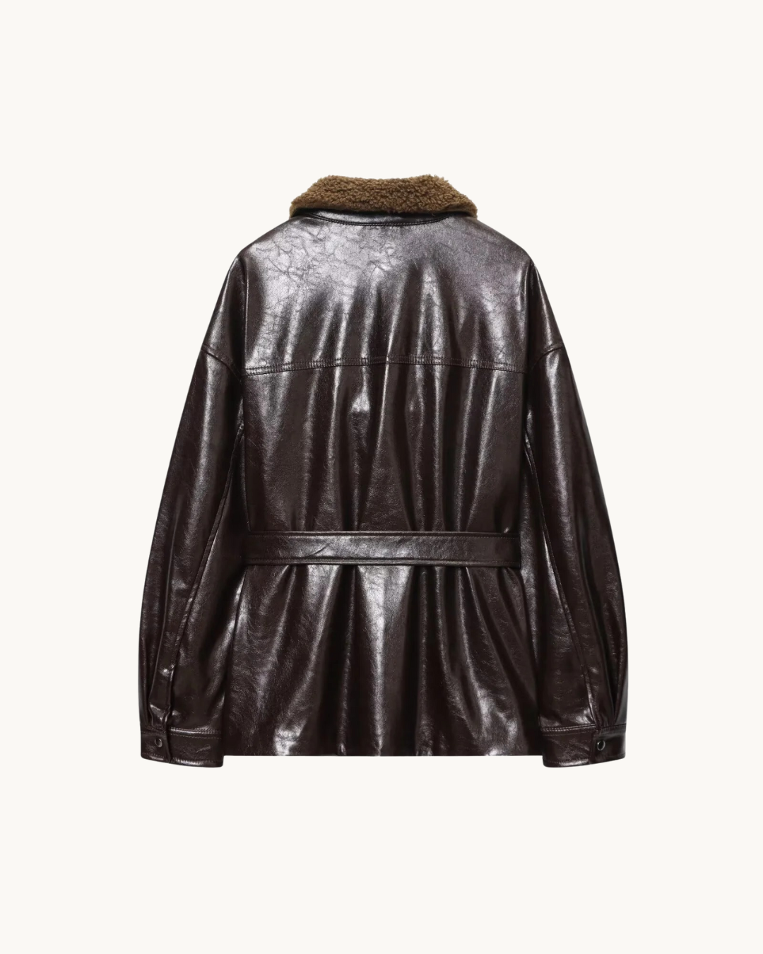 CHIQUE LEREN JAS MET TEDDY KRAAG