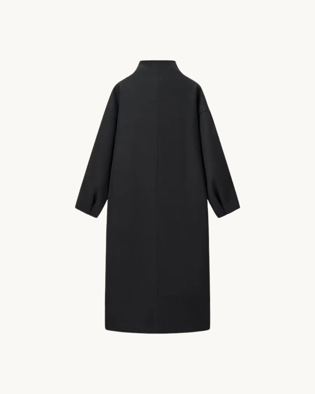 ELEGANTE LANGE JAS MET STAANDE KRAAG