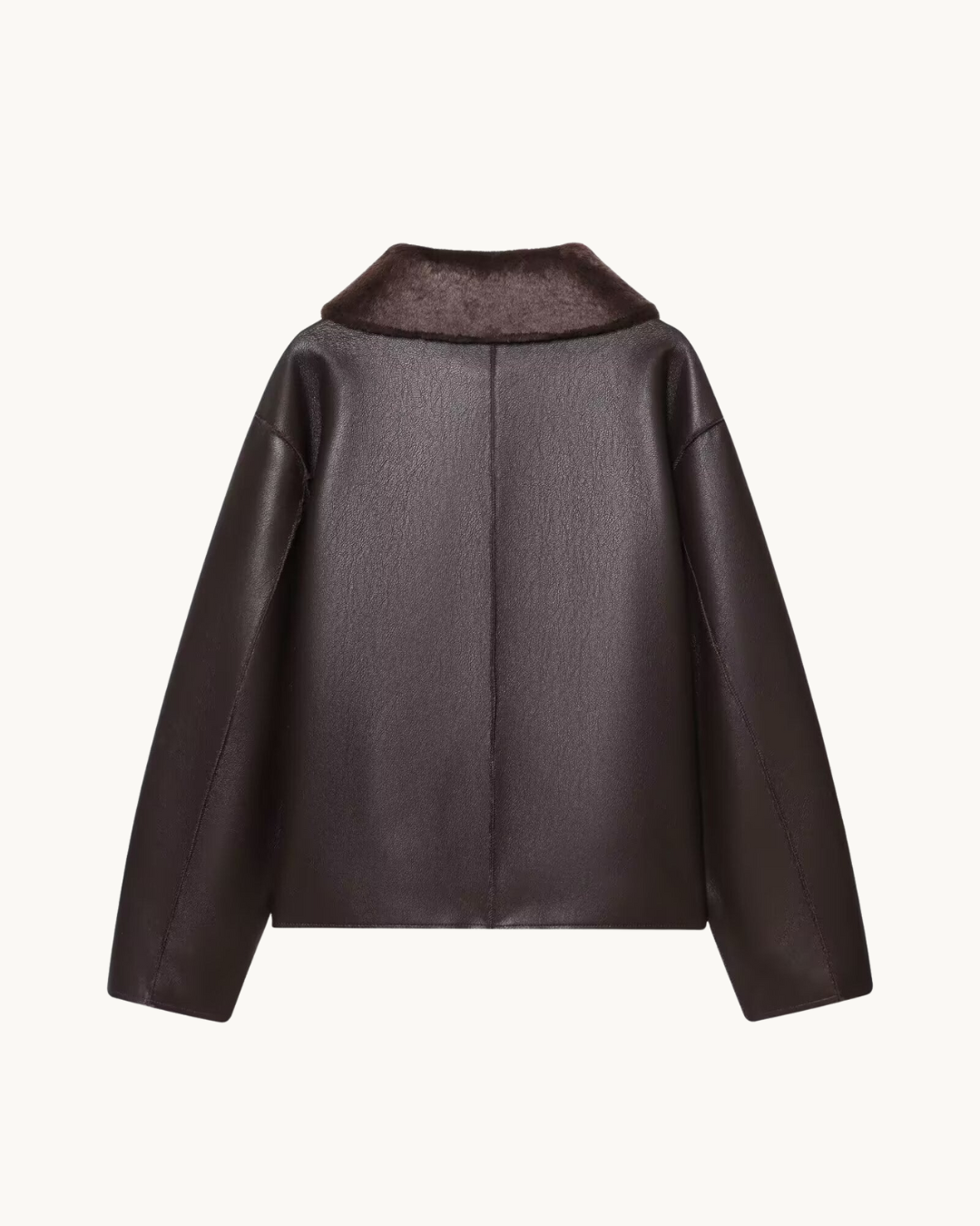 CHIQUE LEREN JAS MET KRAAG - BRUIN