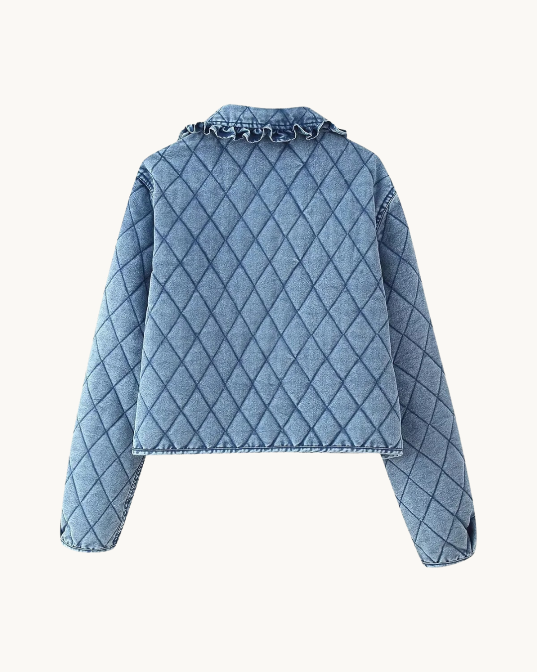 VINTAGE GEWATTEERDE DENIM JAS MET STRIKKEN