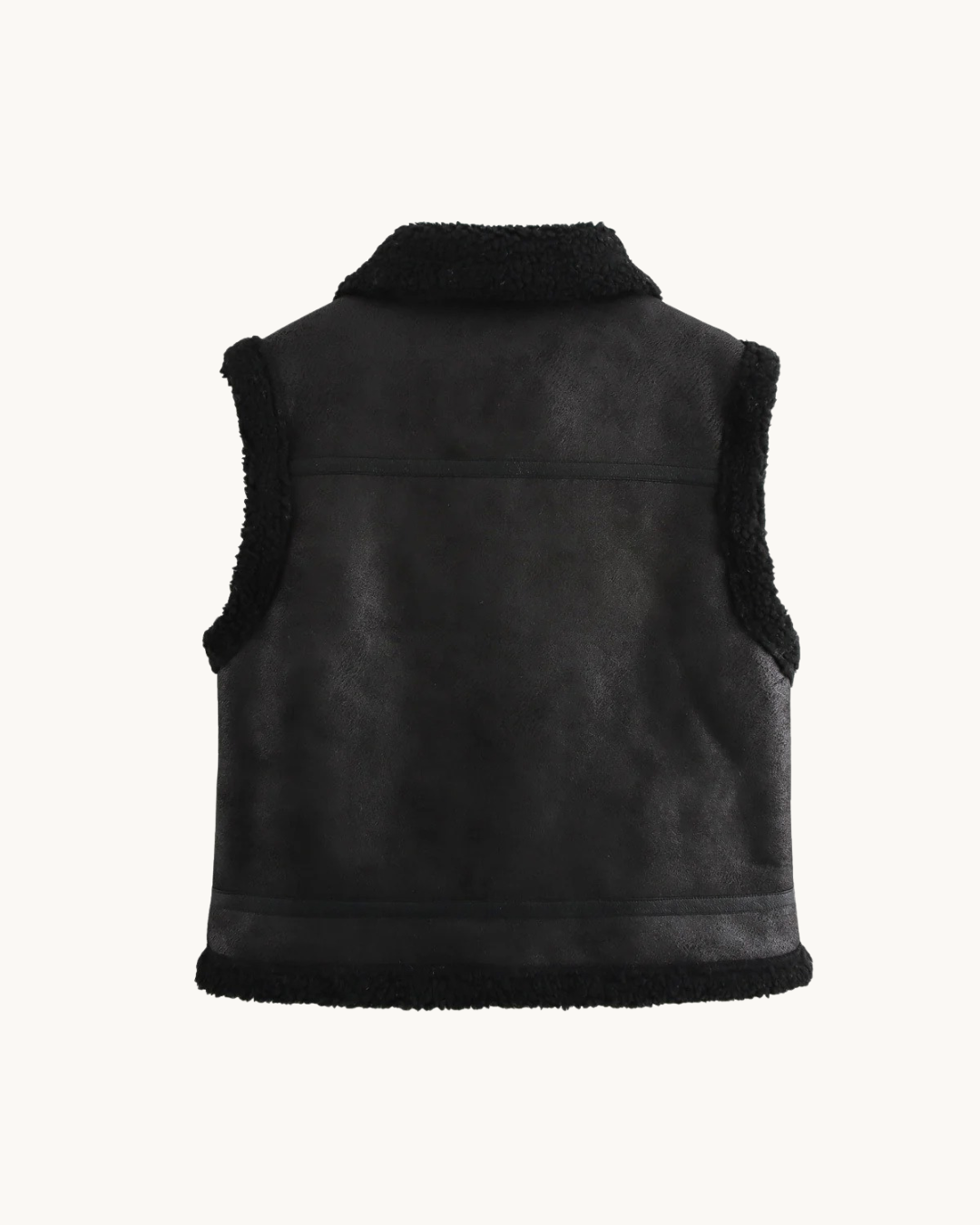 LUXE SUEDE BODYWARMER MET KRAAG