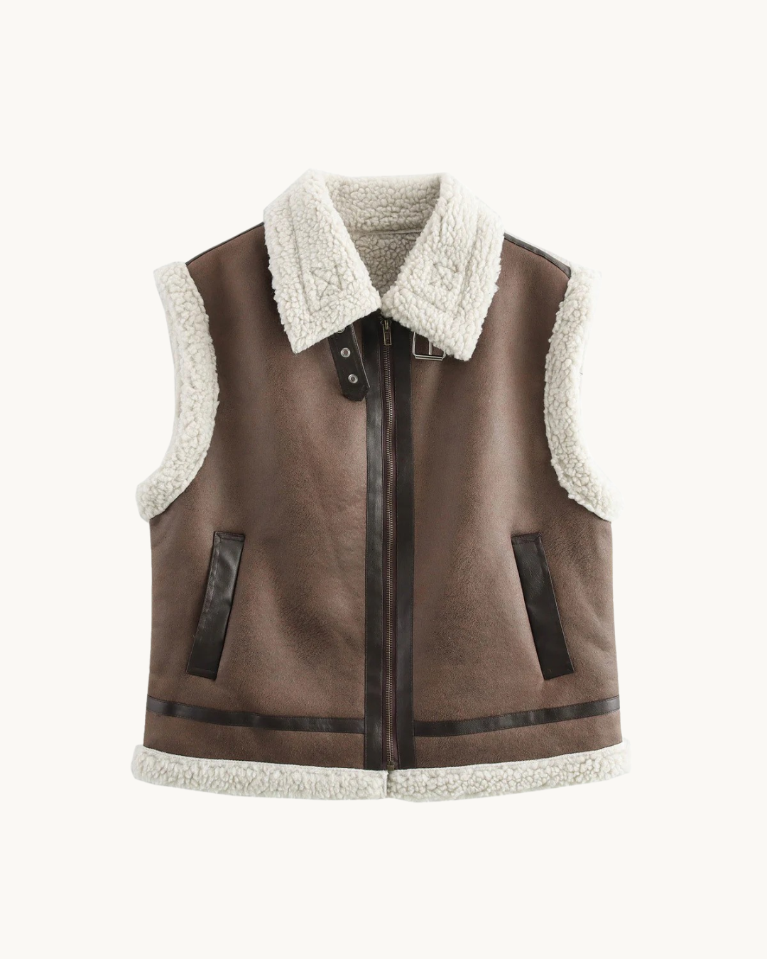 LUXE SUEDE BODYWARMER MET KRAAG