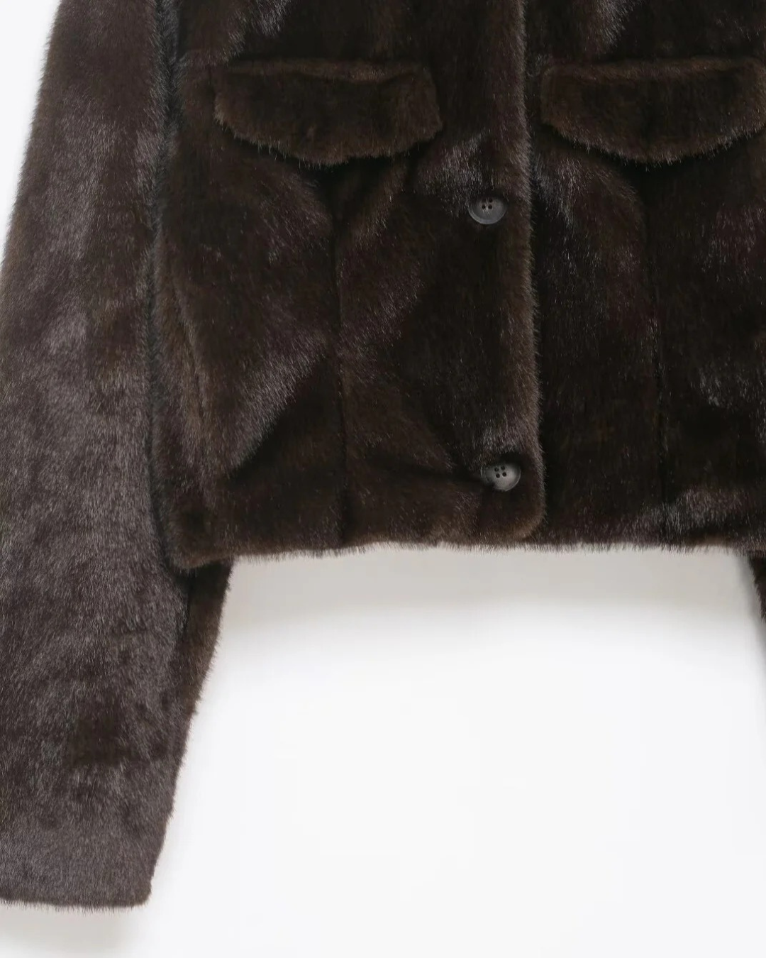 KORTE FAUX FUR JAS MET COL - BRUIN