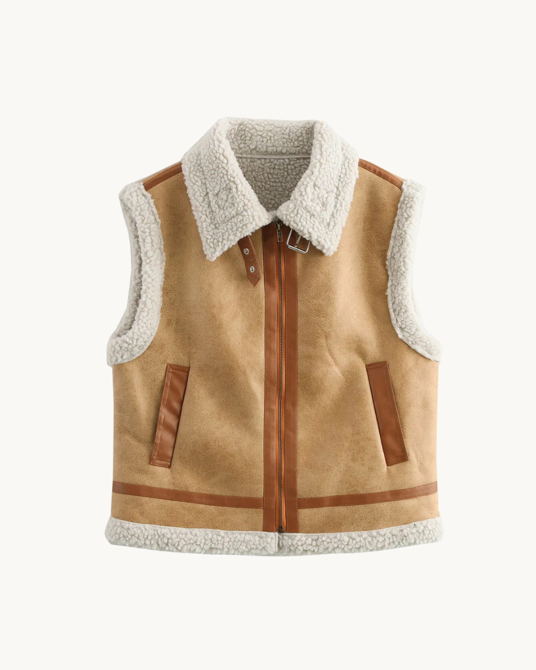 LUXE SUEDE BODYWARMER MET KRAAG