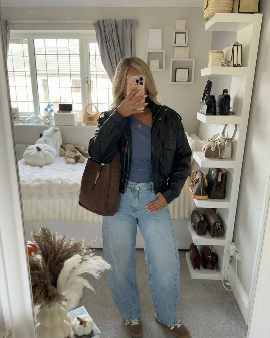 CASUAL LEREN BOMBER JAS