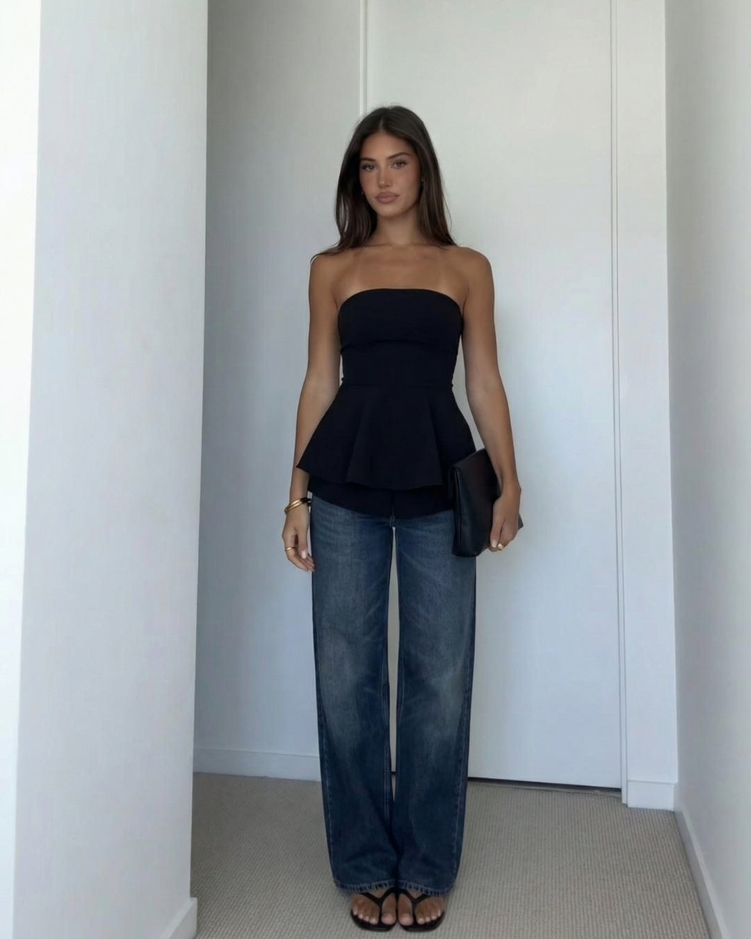 ELEGANTE PEPLUM BODY - ZWART