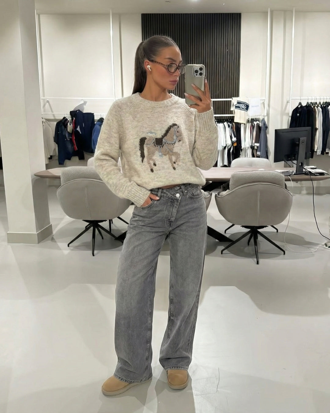 GEBREIDE PRINT SWEATER