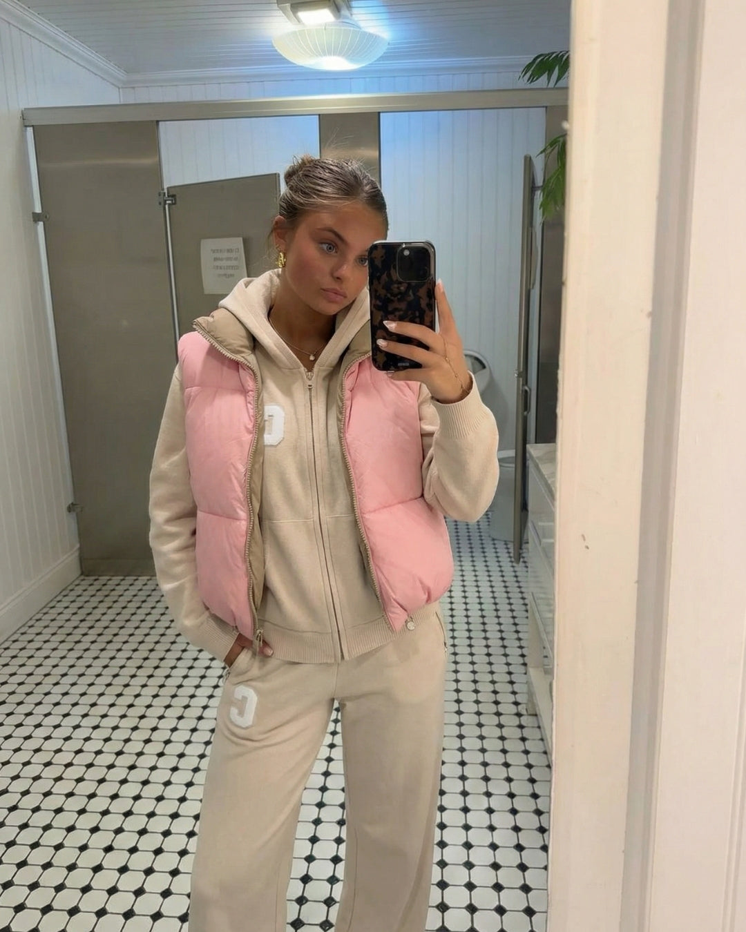 LUXE GEWATTEERDE BODYWARMER - ROZE/BEIGE