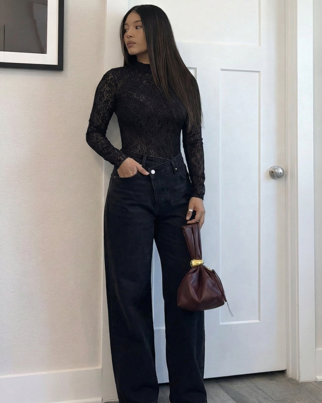 ROMANTISCHE KANTEN BODY - ZWART