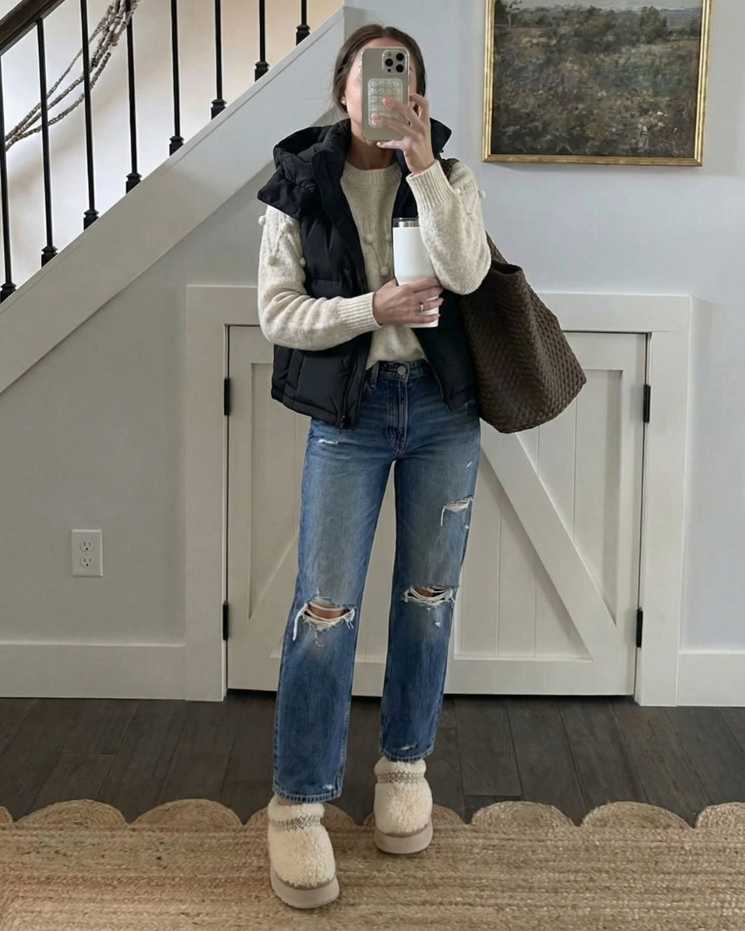 WARME GEWATTEERDE BODYWARMER MET CAPUCHON - ZWART