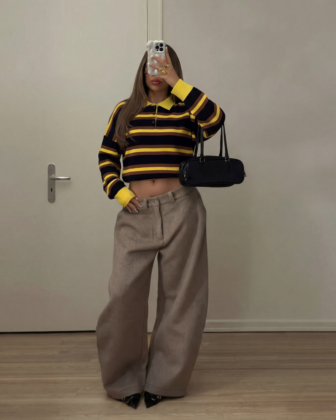 CASUAL GESTREEPTE POLO TRUI - GEEL