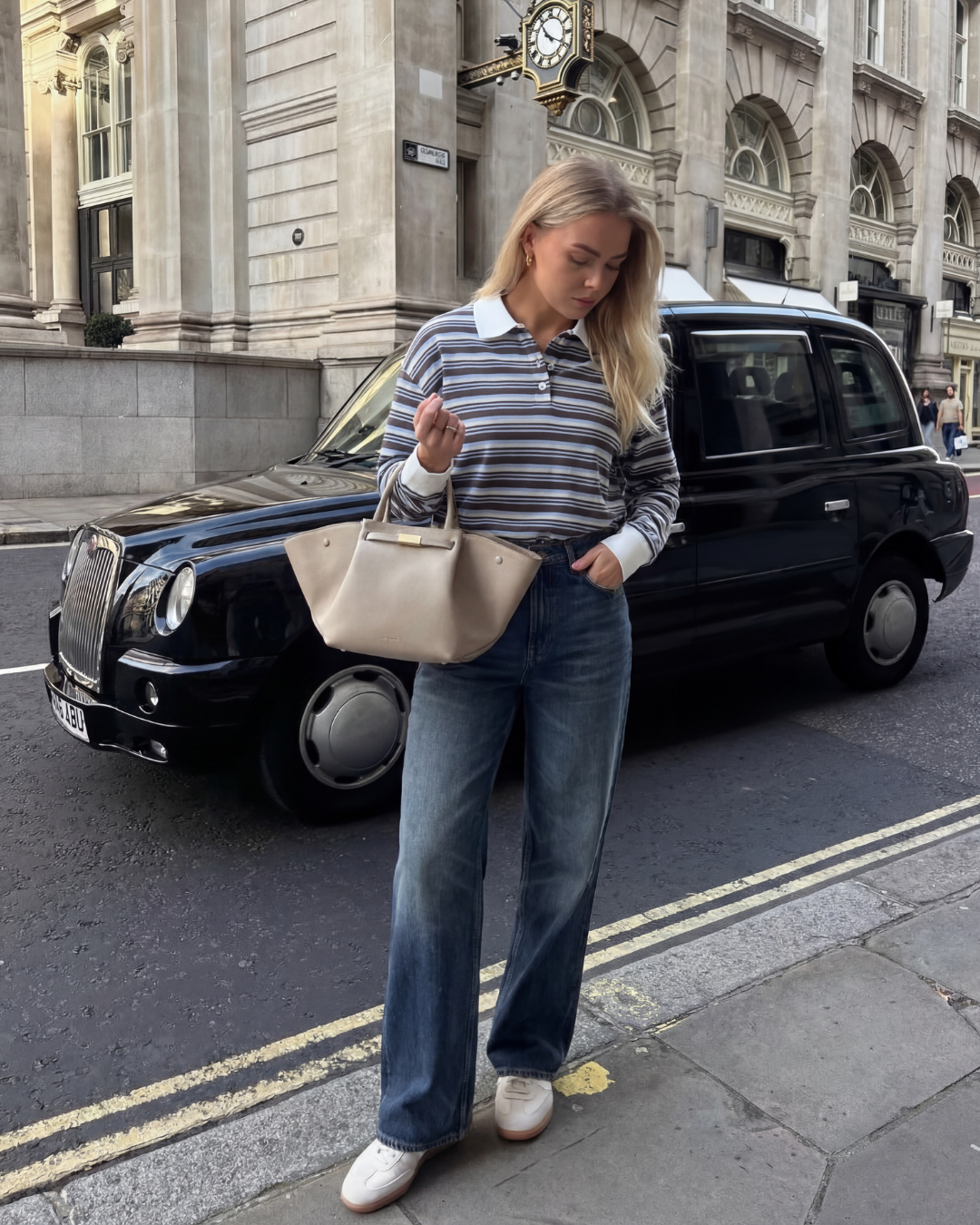 RETRO POLO SHIRT MET STREPEN - BLAUW