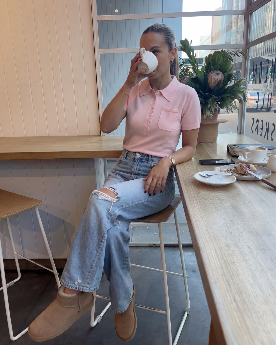 CASUAL GEBREIDE POLO TOP