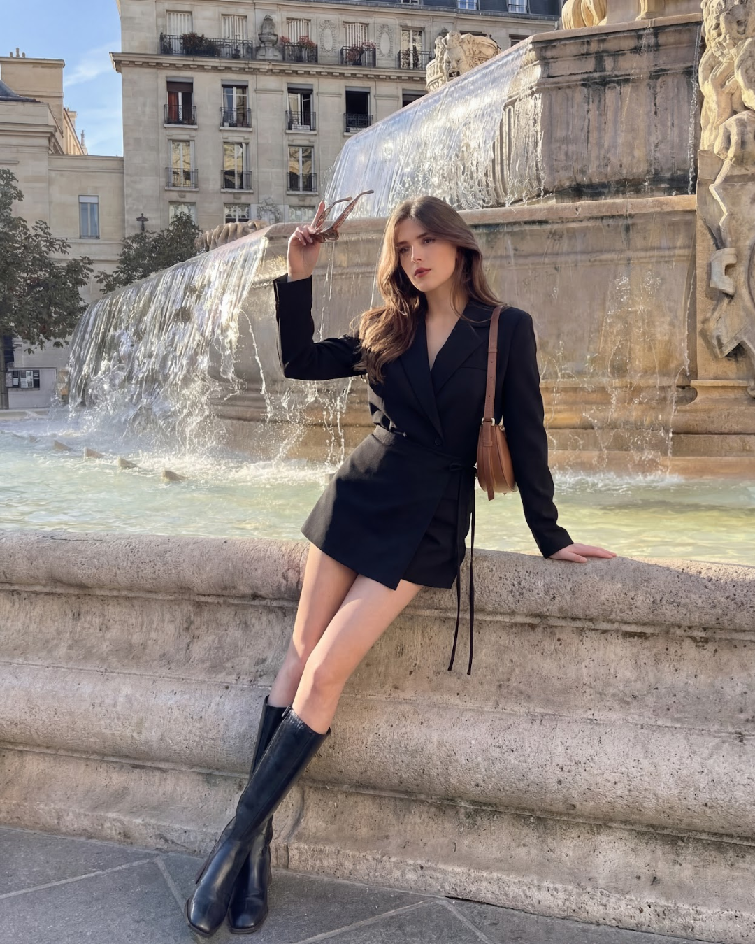 ELEGANTE LANGE BLAZER SET MET WRAP ROK