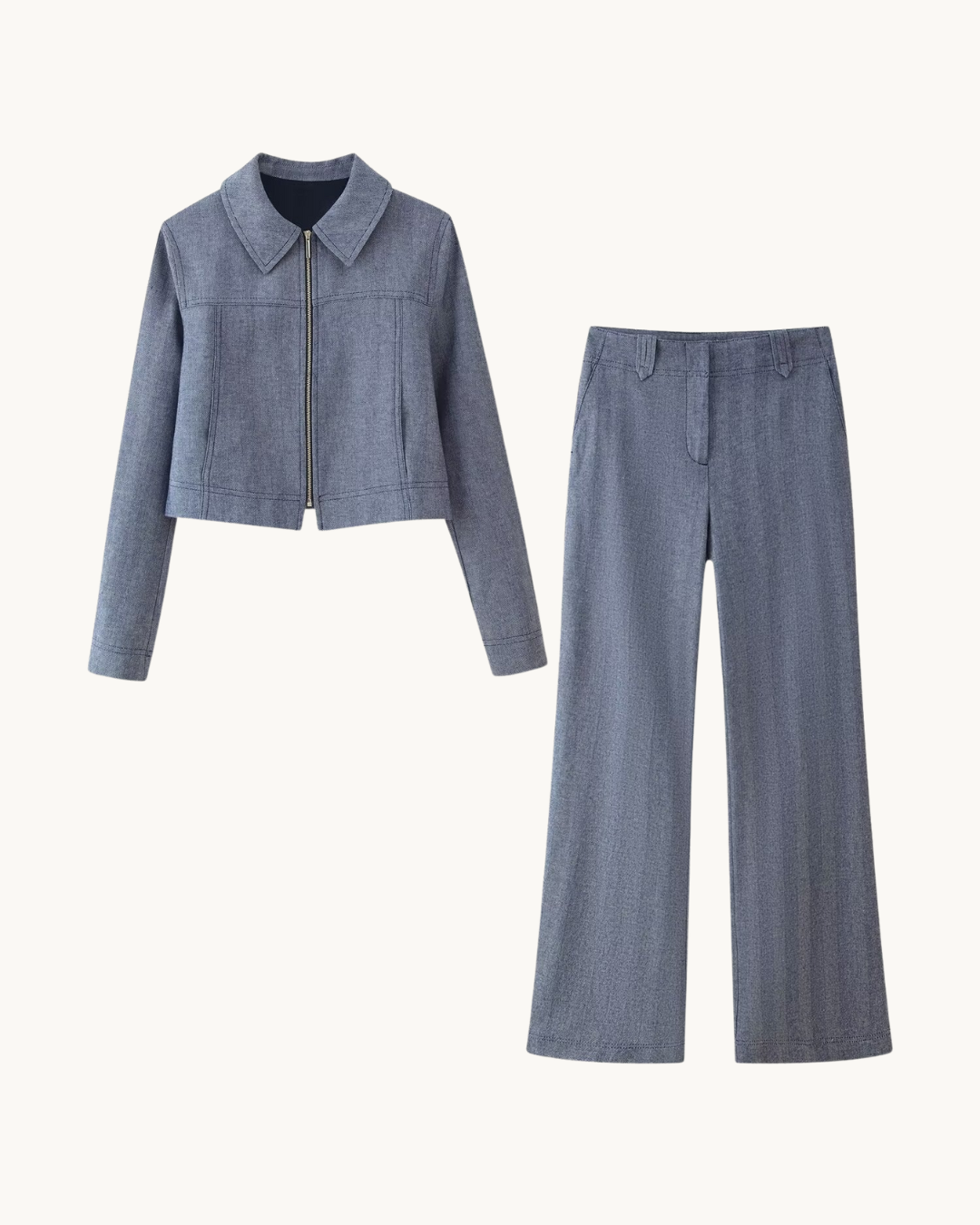 CASUAL CROP DENIM JACKET SET - BLAUW