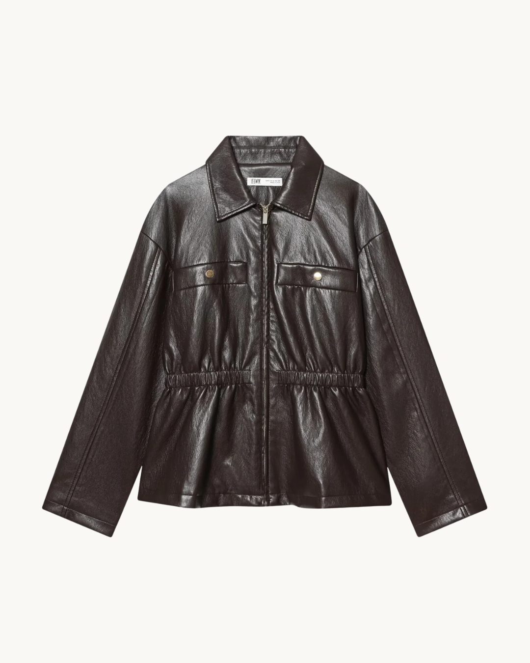 CASUAL LEREN JAS MET KRAAG