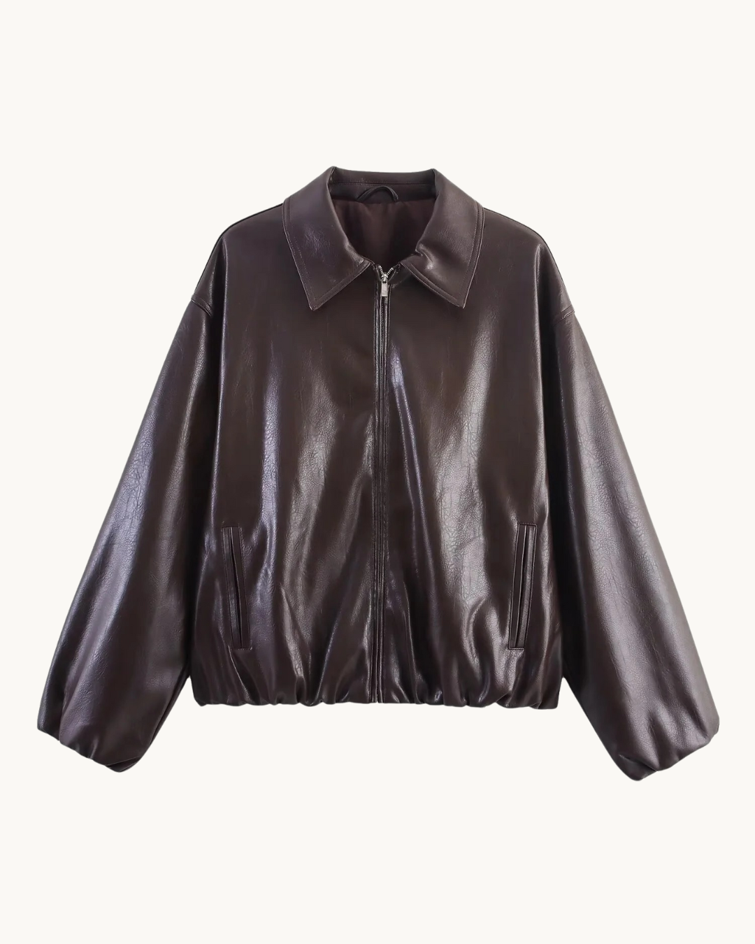 ELEGANTE LEREN JAS - BRUIN