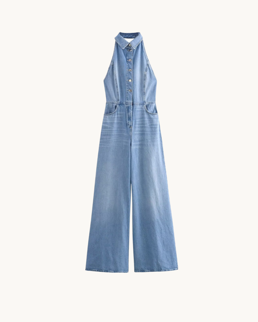 CASUAL DENIM JUMPSUIT - LICHTBLAUW