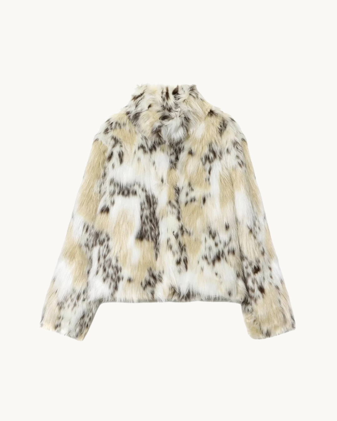 KORTE FAUX FUR JAS - GEVLEKT