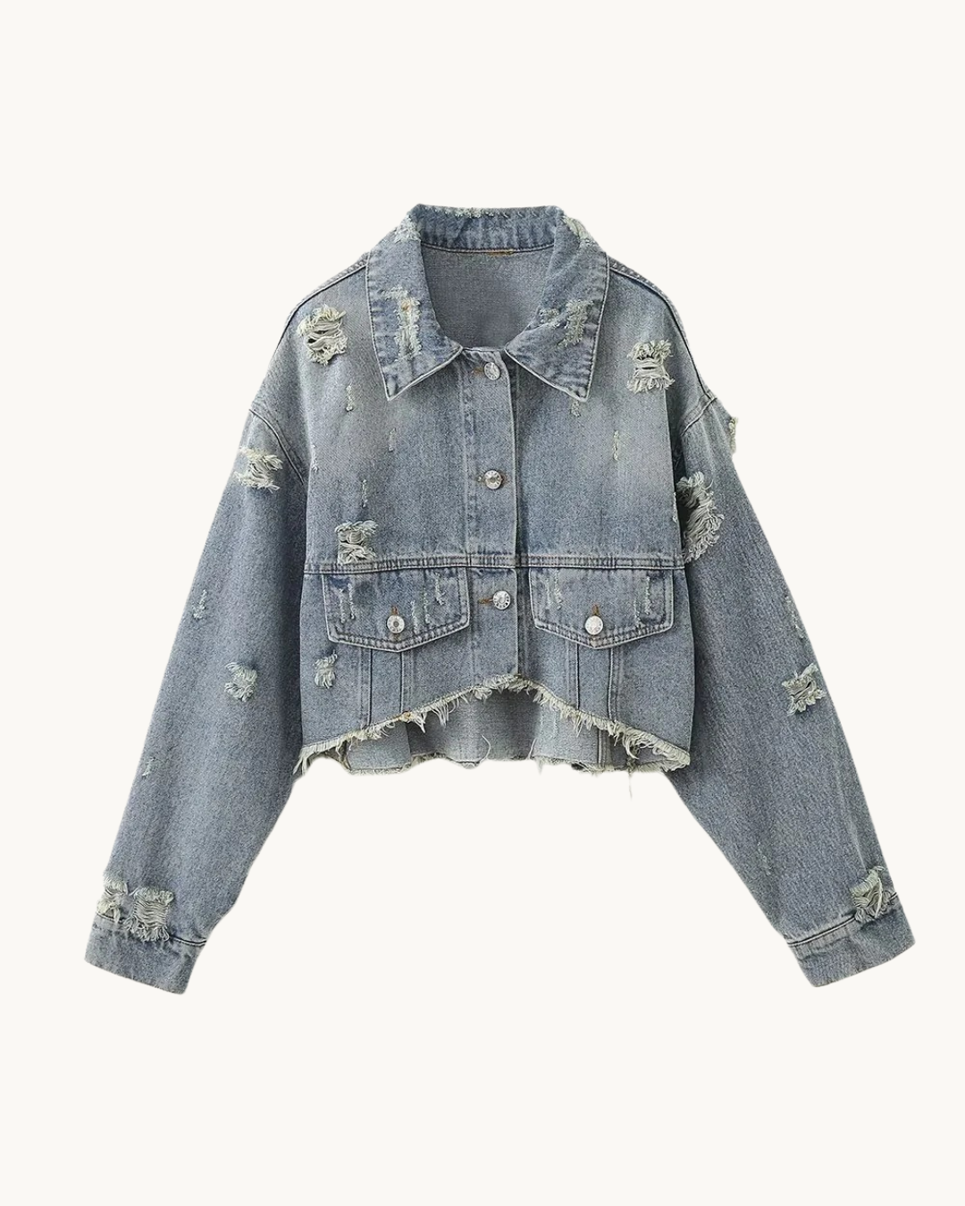 VINTAGE DENIM JAS MET DESTROY DETAIL - GRIJS