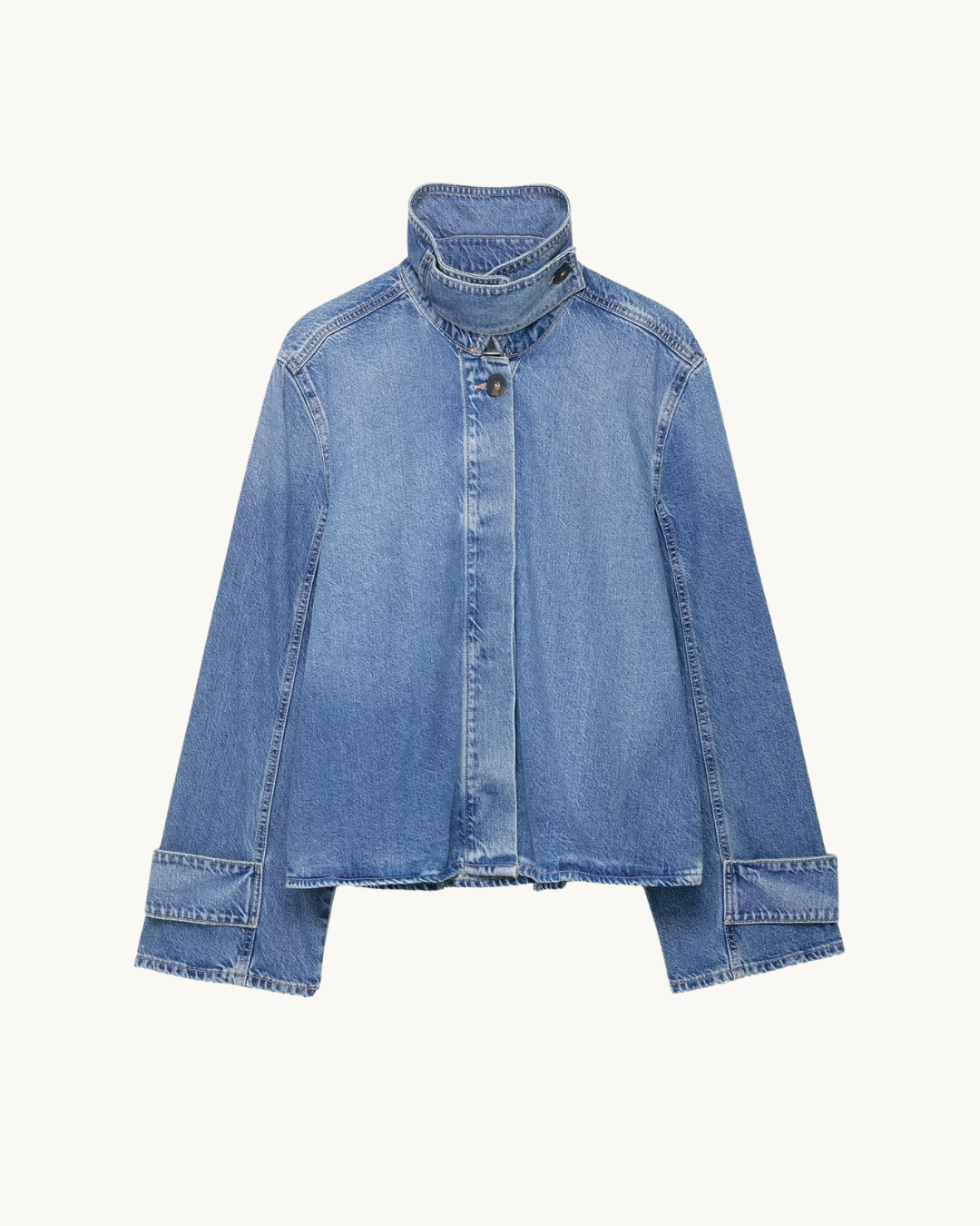 CASUAL DENIM JAS MET HOGE KRAAG - BLAUW