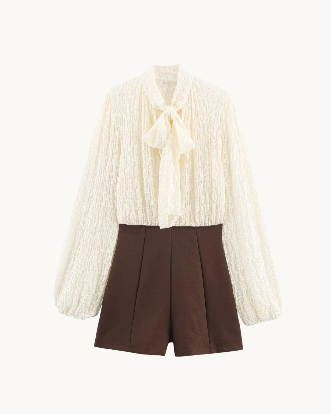 ROMANTISCHE JUMPSUIT MET STRIKBLOUSE - KAKI/BRUIN