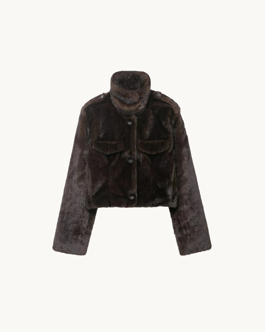KORTE FAUX FUR JAS MET COL - BRUIN