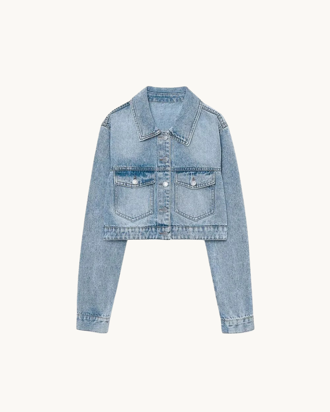 CHIQUE KORTE DENIM JAS - LICHTBLAUW