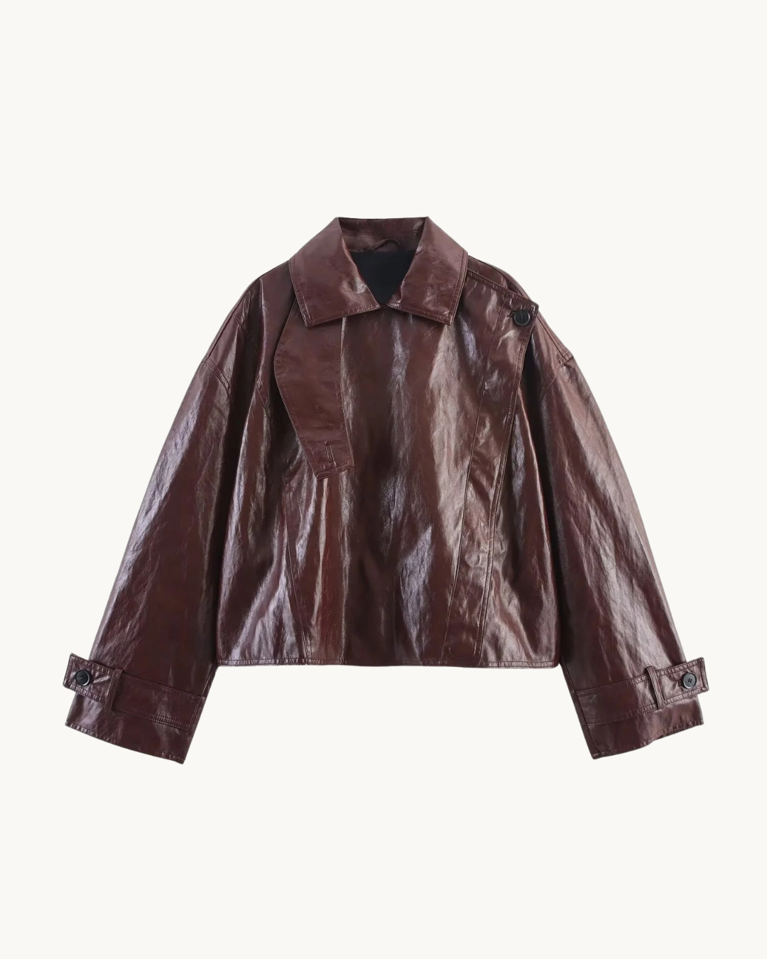 CHIQUE LEREN JAS MET KRAAG