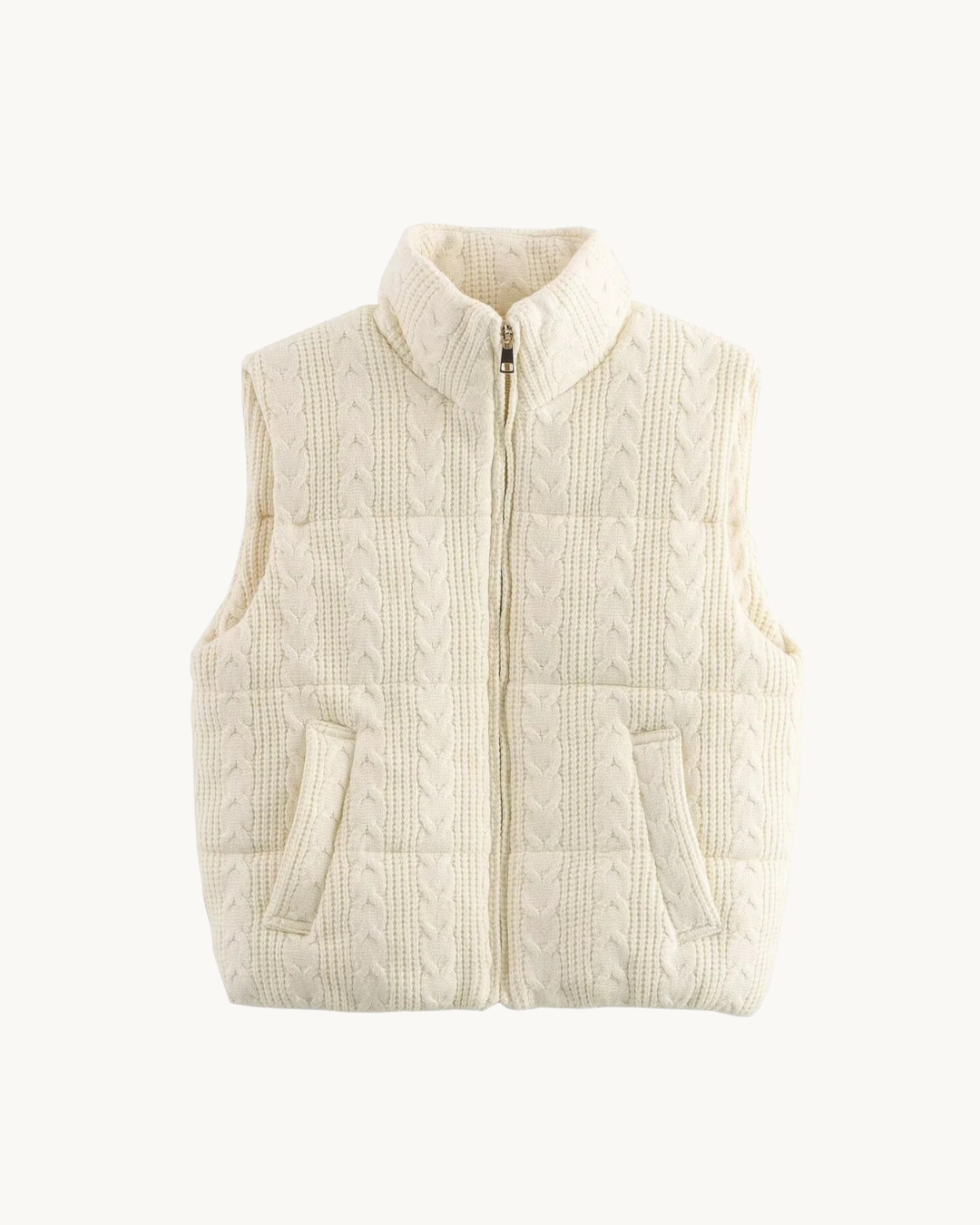 WARME GEBREIDE BODYWARMER - BEIGE