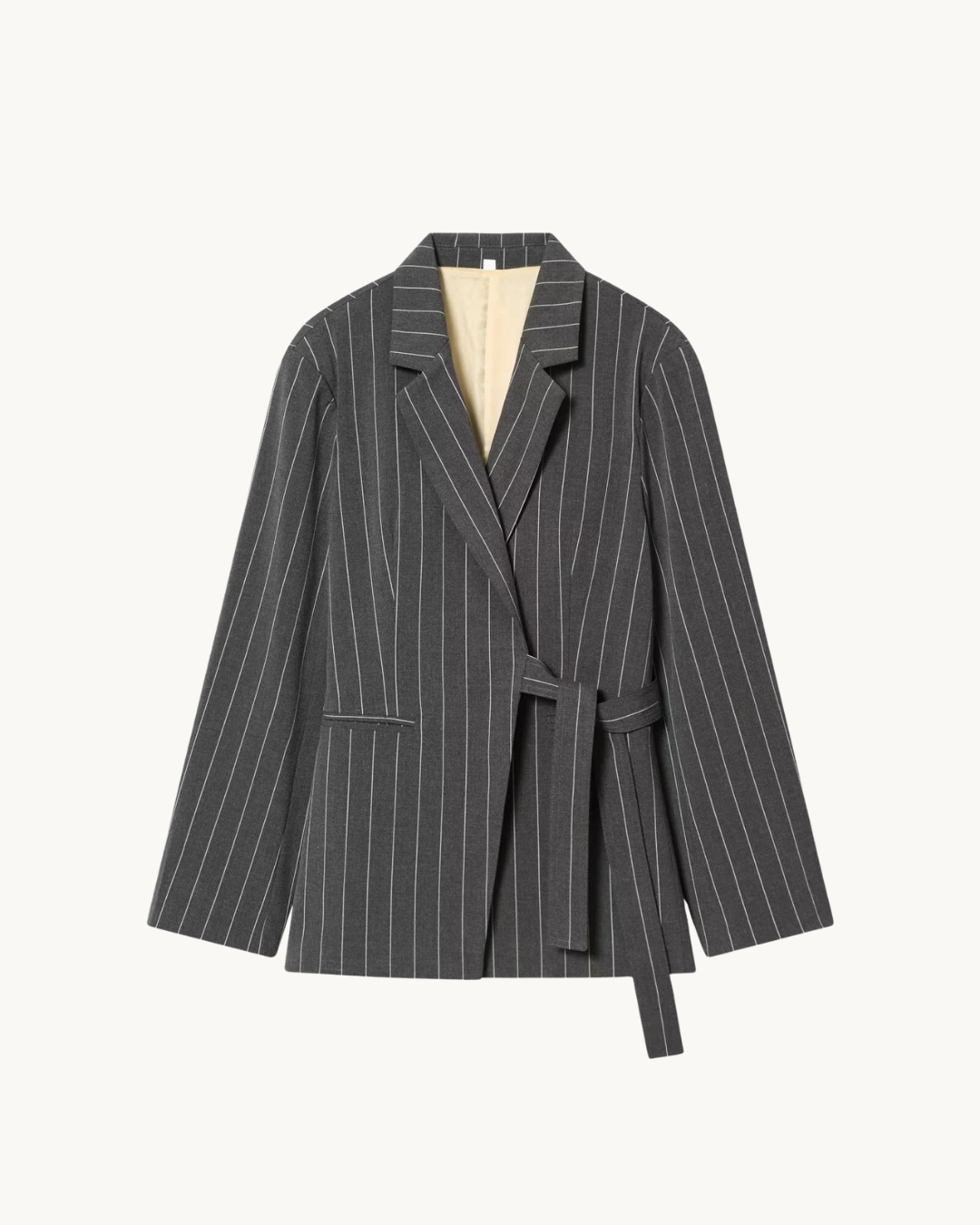 ELEGANTE GESTREEPTE SET MET RIEM - GRIJS