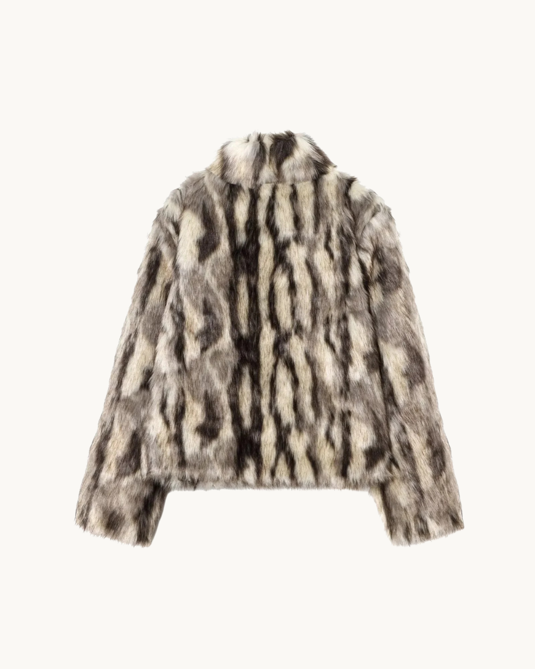 KORTE FAUX FUR JAS - BRUIN GEVLEKT