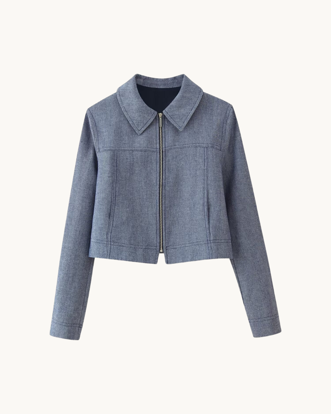 CASUAL CROP DENIM JACKET SET - BLAUW