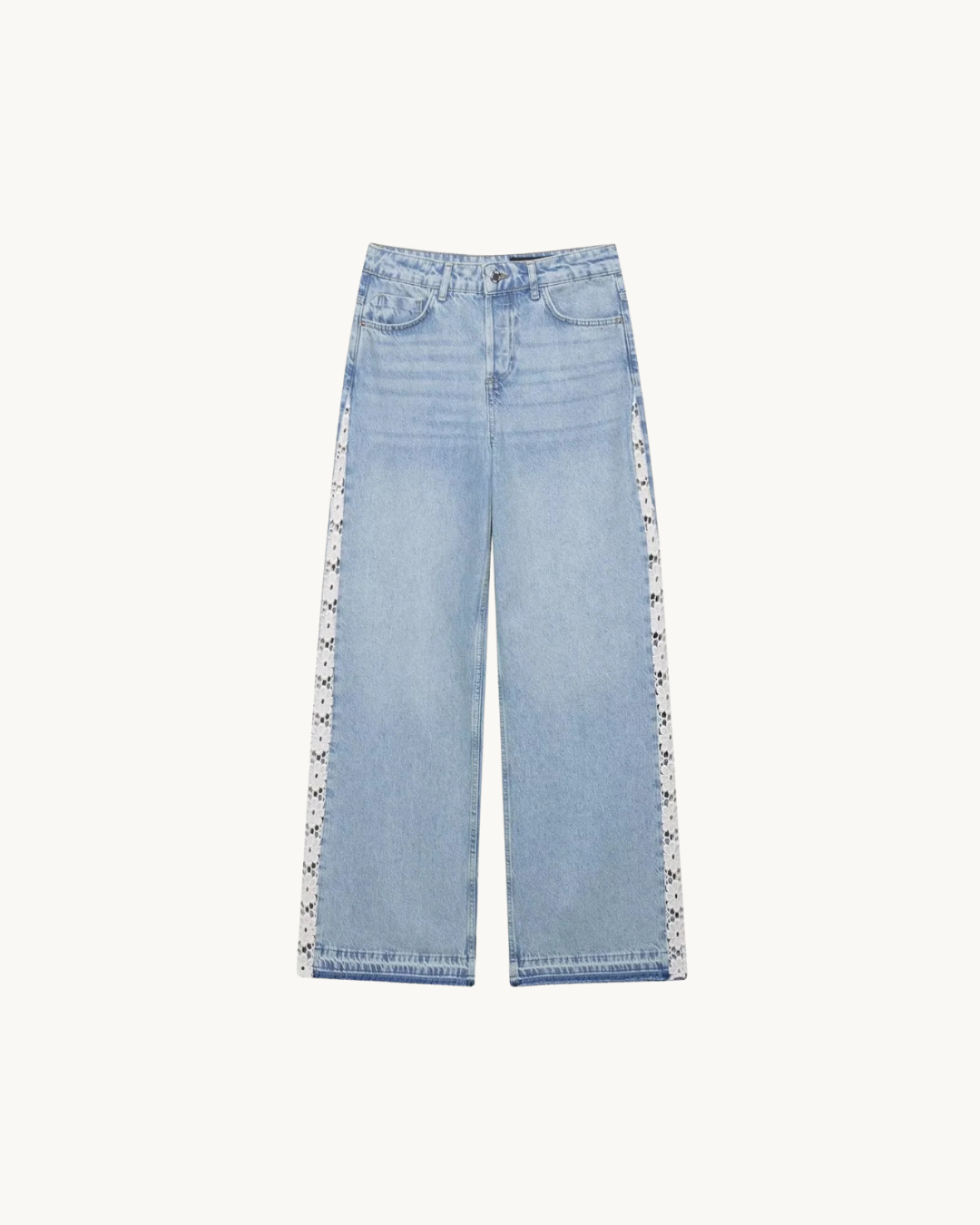 VINTAGE JEANS MET GESTIPPELDE BIES - LICHTBLAUW