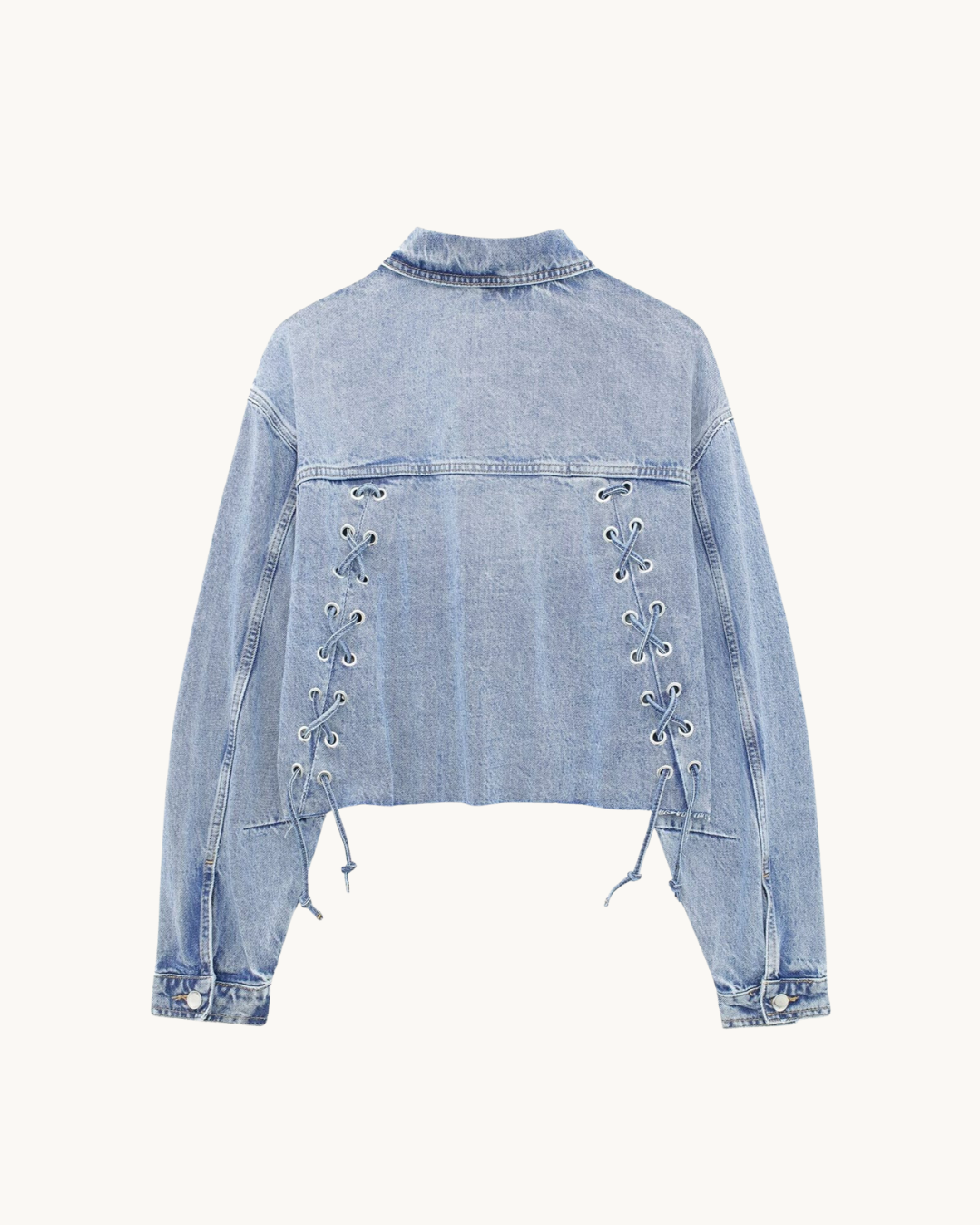 CASUAL DENIM JAS MET KOORDDETAIL - LICHTBLAUW